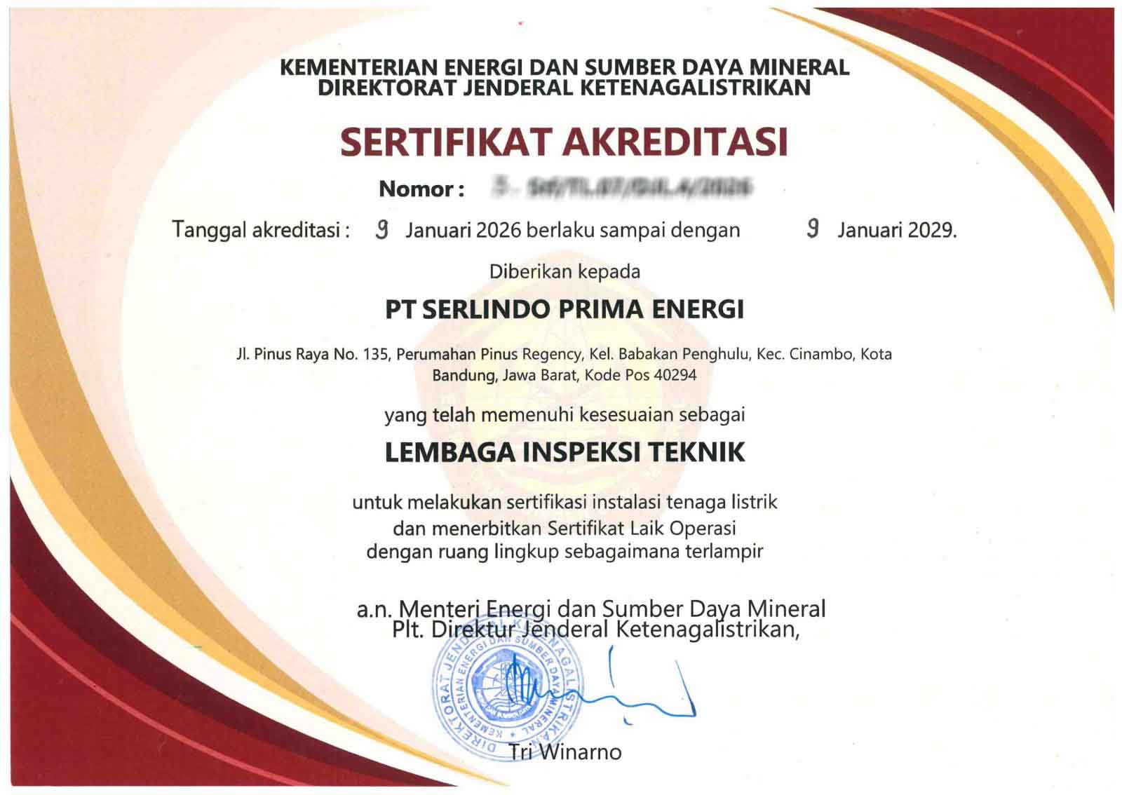 Sertifikat Akreditasi Kementerian ESDM